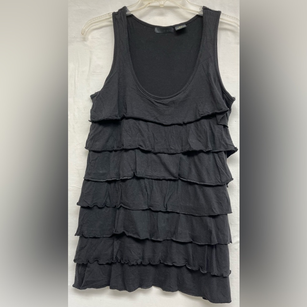 Y2🖤 ‘PRESS’ Black Tiered Ruffle very long tunic top or a micro mini dress. Sz M